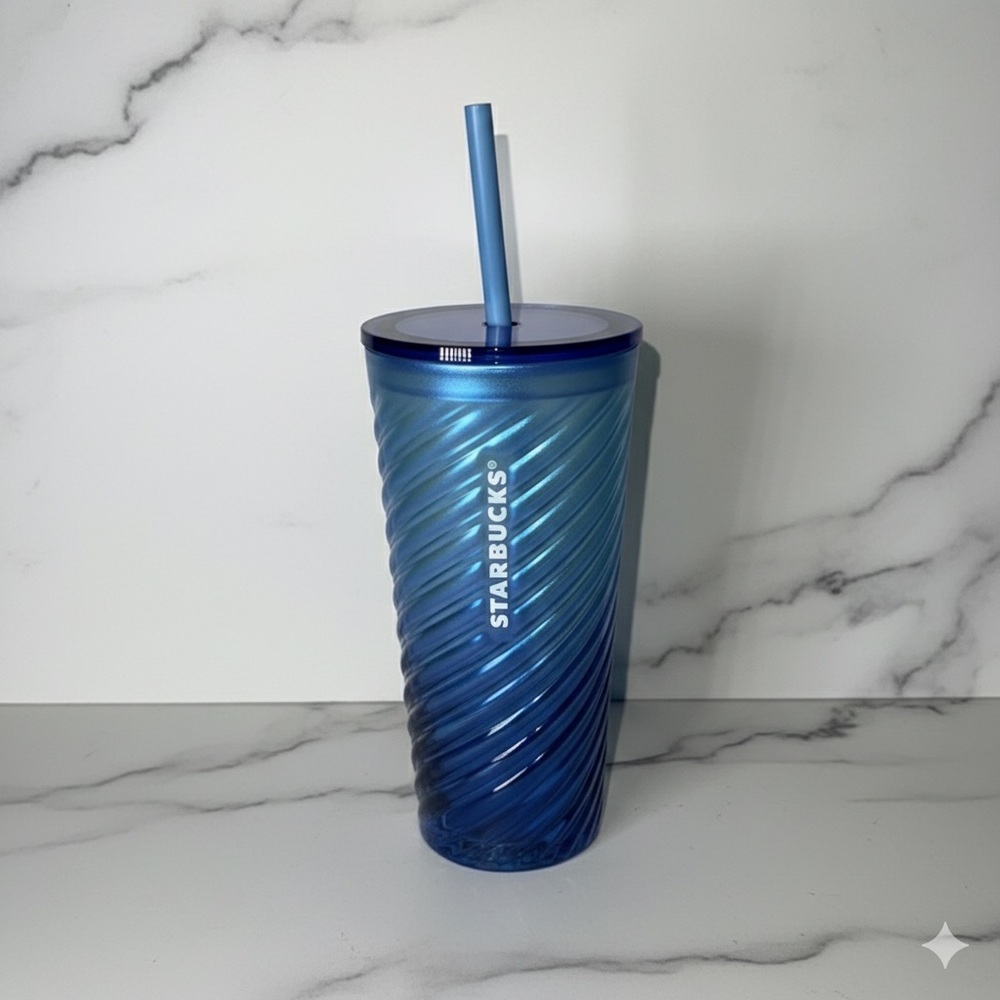 NWT Starbucks 2023 Summer Blue Opalescent Twist Glass 18oz Ombré Cold Cup